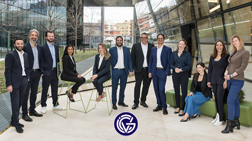 The Angelini Ventures team with the GCV logo