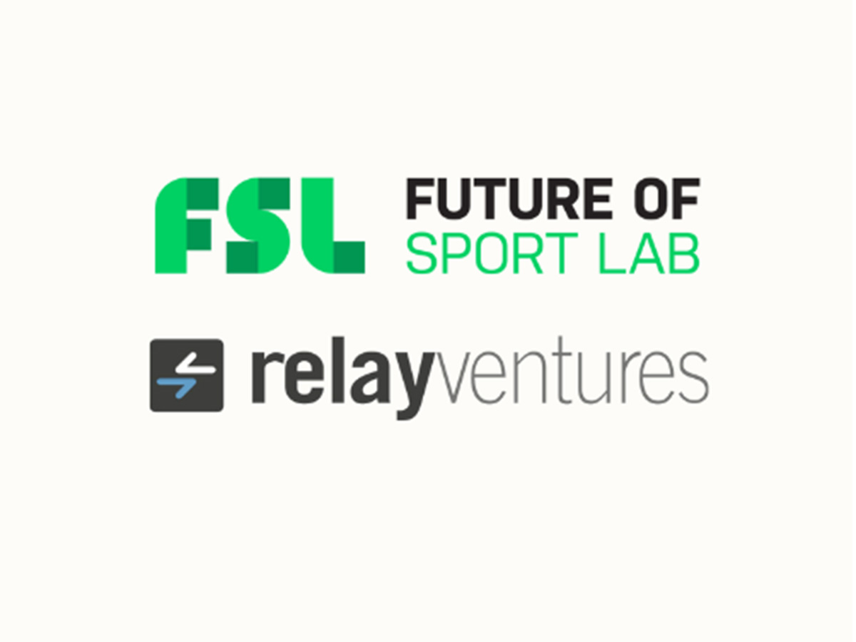 Future of Sport Lab in green and black block text and Relay Ventures logo in black text