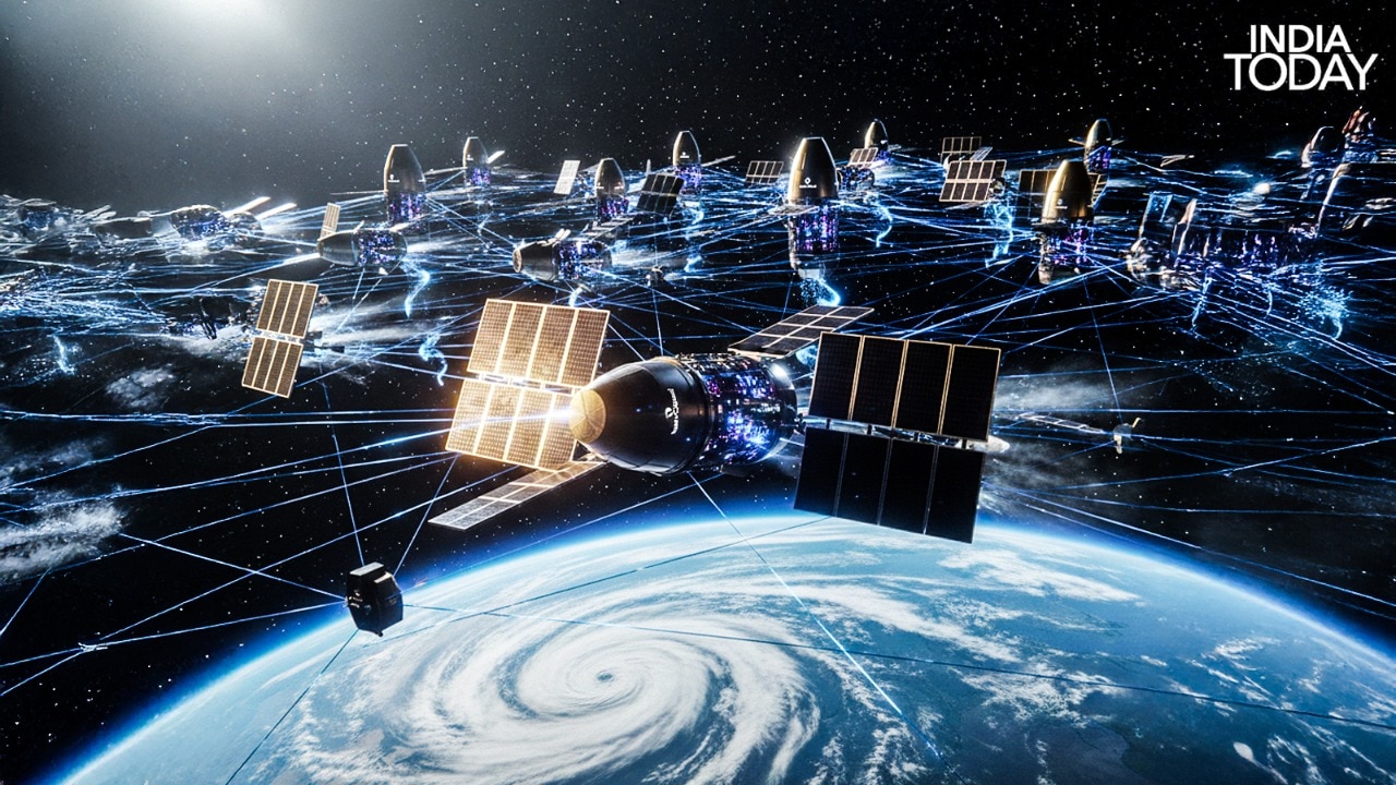 An artistic rendering of an AgniKul rocket upper stage functioning as an AI data centre in Low-Earth Orbit. (Photo: Generative AI/Radifah Kabir/India Today)