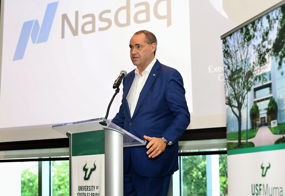 Alex Sanchez speaks at the FinTech