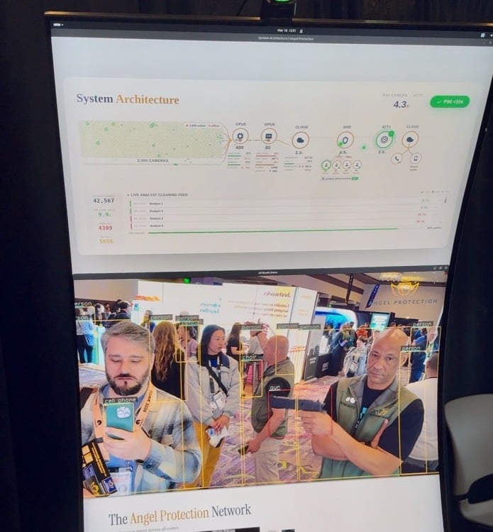 angel protection system scans conference room to identify person with gun