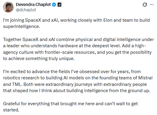 xAI hires Devendra Chaplot