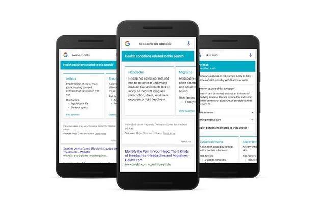 Google now displays quick information on common medical symptoms