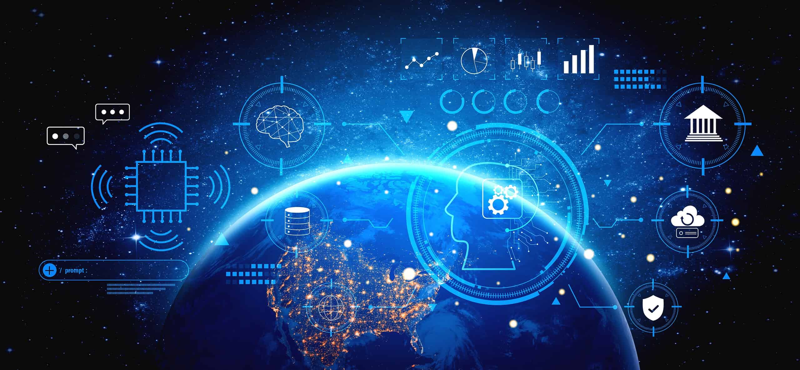 An advanced AI system for business and financial analysis. A futuristic interface for commanding an AI to process data from various domains.