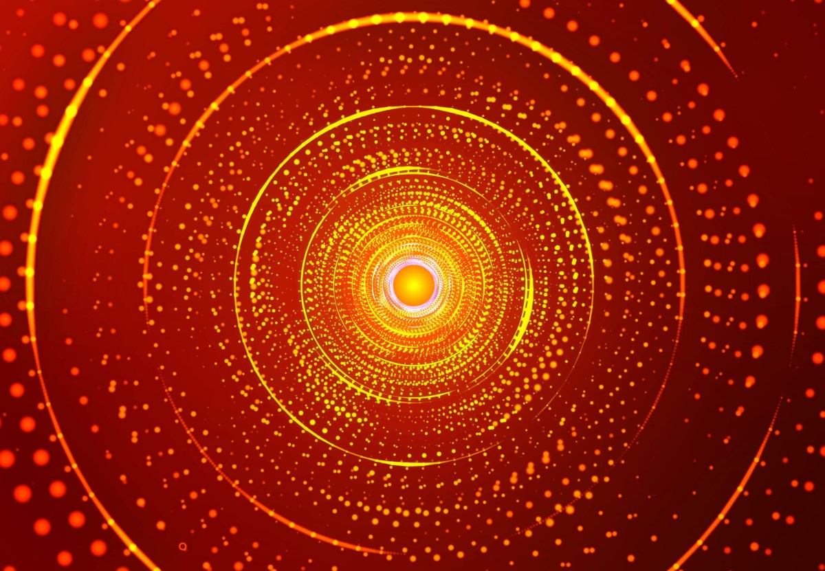 Abstract digital background. Big data visualization. Circular rotation of a fantastic circle of multi-colored particles and lines. Beautiful colored spiral. 3D vector illustration.