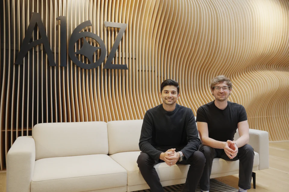 Nomaan Ahmed (CEO, left) and Erik Tillberg (CTO, right) at the Andreessen Horowitz office in San Francisco.