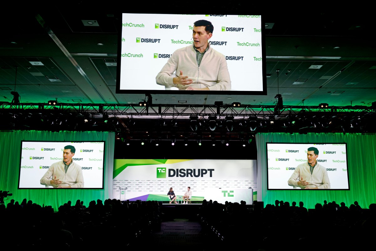 Connie Loizos, Editor-in-Chief & GM of TechCrunch, and Garrett Langley, co-founder & CEO, Flock, speak onstage during TechCrunch Disrupt 2026 at Moscone Center on October 14, 2026 in San Francisco, California.
